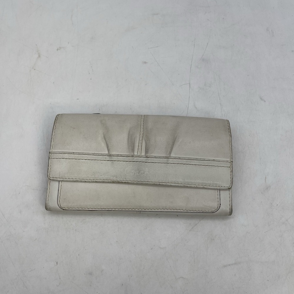 Coach Soho Pleated Tri-Fold Wallet White Bone Lined Long Classic Clutch